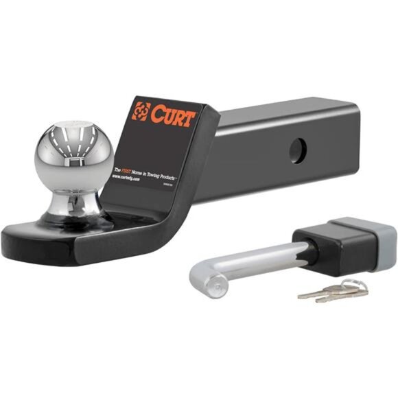 Trailer Hitch Mount, 2-Inch Ball, Lock, Fits 2-In Receiver, 7,500 lbs, 2" Drop - Picture 1 of 8